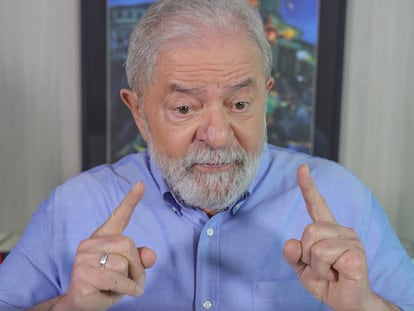 O ex-presidente Luiz Inácio Lula da Silva, em entrevista via Zoom ao EL PAÍS, na última sexta-feira, 5 de março. Petista falou à reportagem de sua casa em São Bernardo do Campo, na Grande São Paulo.