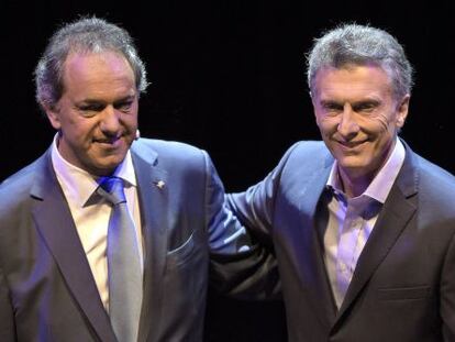 Daniel Scioli y Mauricio Macri el domingo en el debate. 