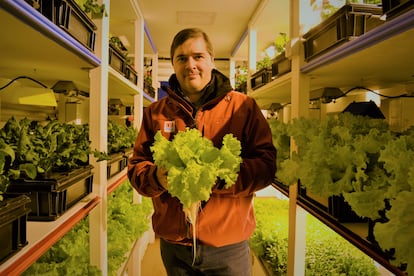 Jorge Birgi muestra unas lechugas cultivadas en la Antártida en una imagen de su archivo personal.