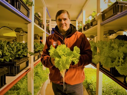 Jorge Birgi muestra unas lechugas cultivadas en la Antártida en una imagen de su archivo personal.