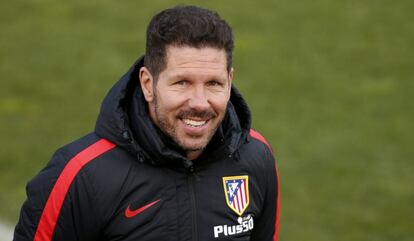 Simeone, durante el entrenamiento del martes del Atlético.