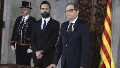 Quim Torra, junto a Roger Torrent en la toma de posesión del jueves.