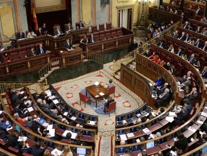 Hemiciclo del Congreso de los Diputados, durante una tramitación legislativa.