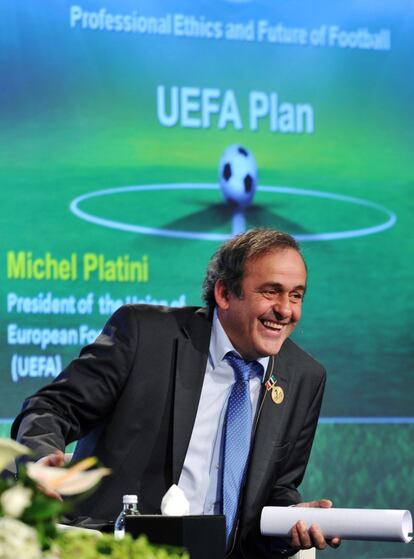El presidente de la UEFA, Michel Platini, durante la primera sesión.