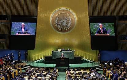 El secretario general de la ONU, António Guterres, se dirige al plenario de la 78ª Asamblea General, en Nueva York, este año.