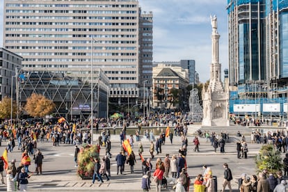 La plaza de Colón durante el acto de Vox en Madrid este domingo.