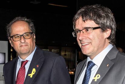 El expresidente regional catalán Carles Puigdemont y su sucesor, Quim Torra, en Berlín.