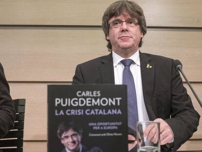 Puigdemont durant la presentació del seu llibre a Brussel·les, aquest dimarts.