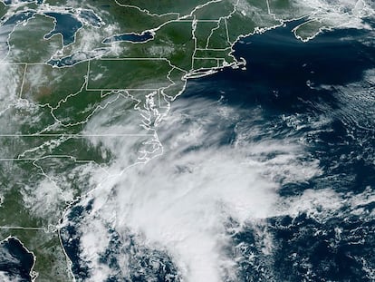 This Sept. 21, 2023, satellite image provided by the National Oceanic and Atmospheric Administration shows a potential tropical cyclone forming off the southeastern coast of the United States.
