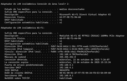 Lista de direcciones IP en Windows