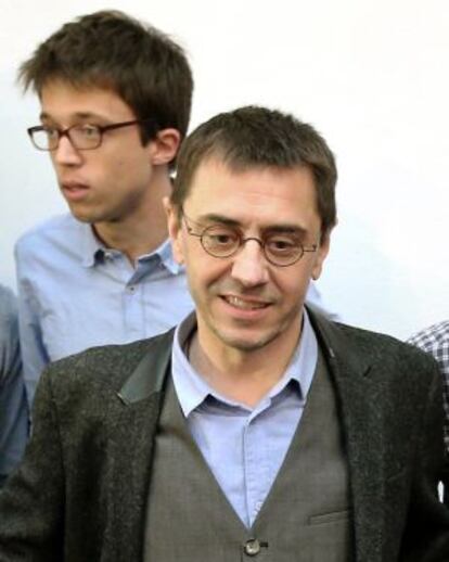 Rueda de prensa de Juan Carlos Monedero, el pasado febrero. 