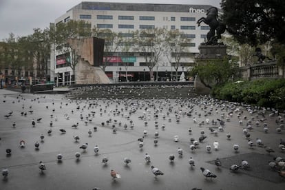 La plaça Catalunya buida. 