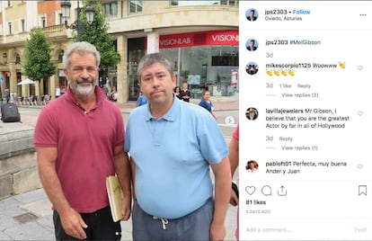 La imagen publicada en Instagram de un vecino de Oviedo que se encontró a la estrella de Hollywood Mel Gibson por la ciudad.