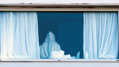 A health worker in Mataró hospital in Barcelona on Monday.