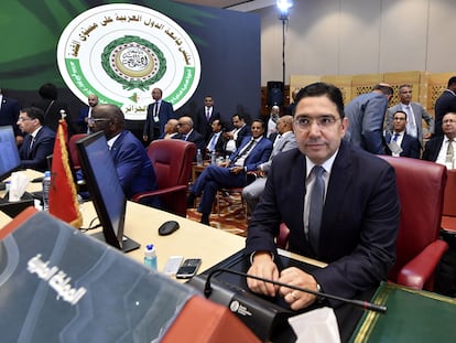 El ministro de Asuntos Exteriores de Marruecos, Naser Burita, el sábado en la sede de la Cumbre de la Liga Árabe en Argel.