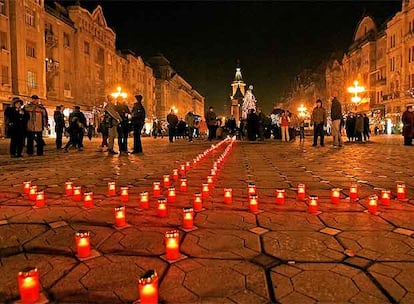 Velas en las calles de Bucarest, la semana pasada, para celebrar la revuelta de 1989 y la caída del comunismo.