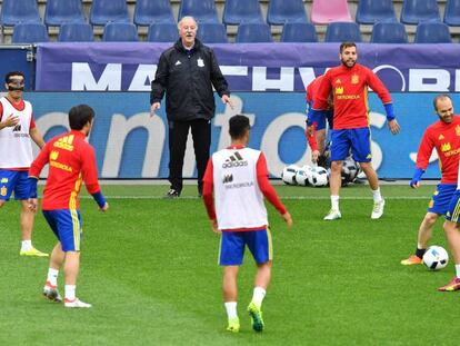 Del Bosque, durante el entrenamiento de Espa&ntilde;a en Salzsburgo.