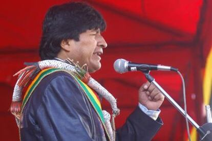 Evo Morales, ayer durante su discurso con motivo del 21º aniversario de la ciudad de El Alto.