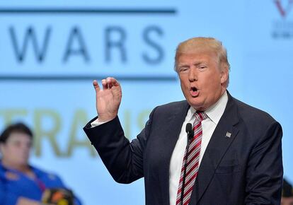 Donald Trump en una Convenci&oacute;n de Veteranos de Guerra, el 26 de julio.  