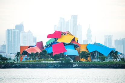 The outside of the Biomuseo in Panama City, a project by Frank Gehry.