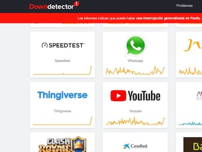 Pantallazo de la web especializada en problemas en internet Downdetector. 