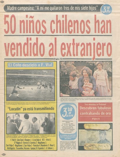 La portada de un periódico con una nota sobre el secuestro de bebés para adopciones ilegales.