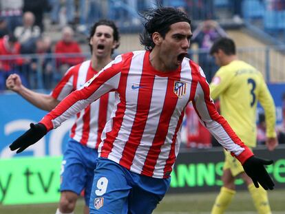 Falcao celebra uno de sus dos goles al Villarreal.