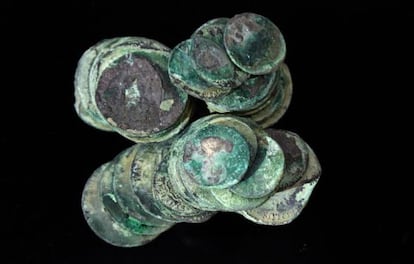 Silver coins that were found in the shipwreck of La Mercedes.