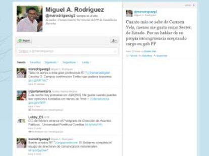 Tuit del senador del PP en el que arremete contra la secretaria de Estado de Investigación.