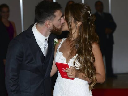 Leo Messi y Antonela Roccuzzo en su boda en Rosario, el pasado 30 de junio.