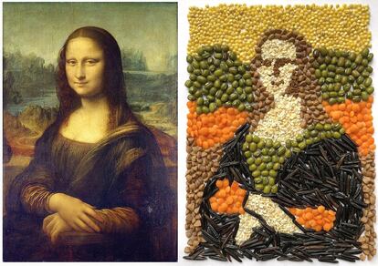 A falta de óleo, alimentos. Julia Tabolkina ha subido al grupo de Facebook Izoizolyacia una peculiar versión de la 'Mona Lisa', de Leonardo da Vinci, hecha con legumbres y cereales.