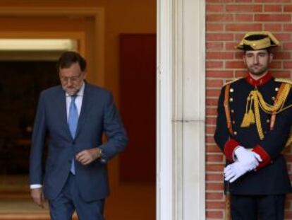 Mariano Rajoy durante la recepción a Ban ki Moon, Secretario General de la ONU, este miércoles en el Palacio de la Moncloa.