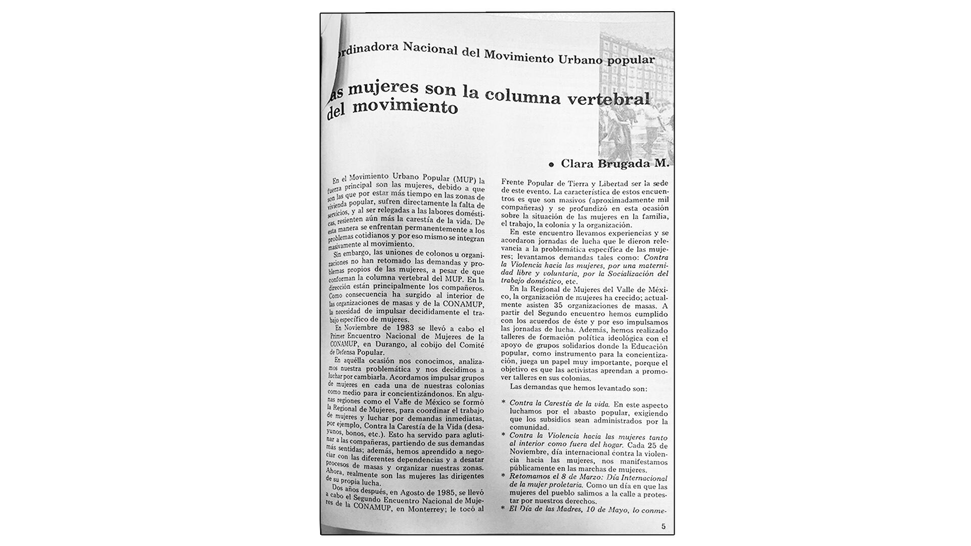 Un texto escrito por Clara Brugada en 1987 para la Revista Pueblo.