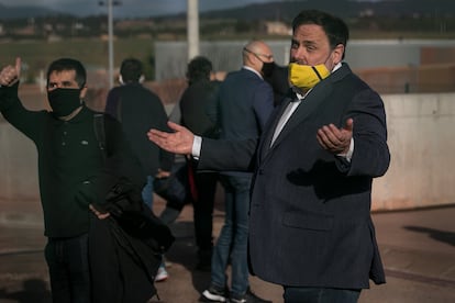 Jordi Sànchez y Oriol Junqueras, en el recinto penitenciario de Lledoners en enero.