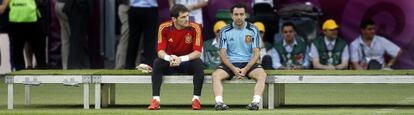 Casillas y Xavi, en un entrenamiento de la pasada Eurocopa.