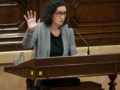La portavoz de Junts pel S&iacute;, Marta Rovira, en una intervenci&oacute;n en el Parlament.