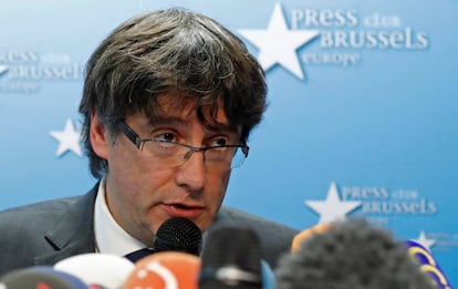 Carles Puigdemont durante su comparencencia en Bruselas. 