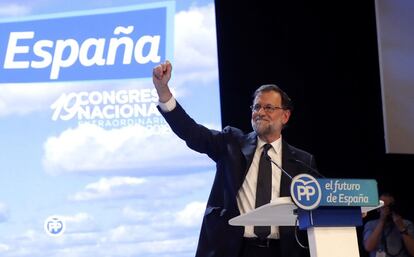 El presidente del PP, Mariano Rajoy, durante su intervención.