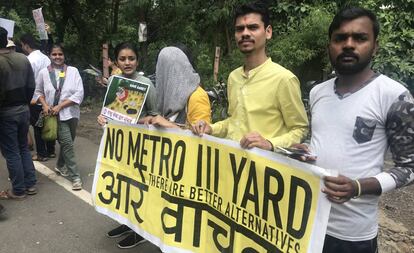 Protesta contra la construcción del metro y la tala de árboles en Aarey, el 22 de septiembre.