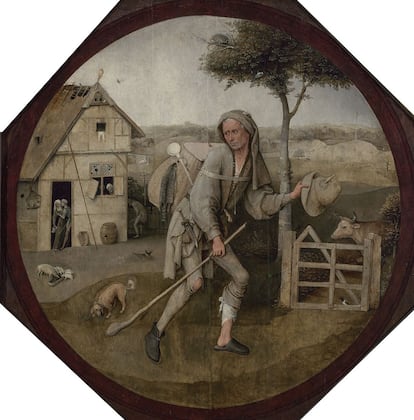 En una exposición que refleja escenas cercanas a la realidad de grandes maestros holandeses, 'El vendedor ambulante' es una de las obras de El Bosco que se consideran obras precursoras del costumbrismo pictórico.