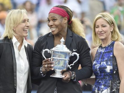 Martina Navratilova, Serena Williams y Chris Evert, tras la final del Abierto de EEUU.