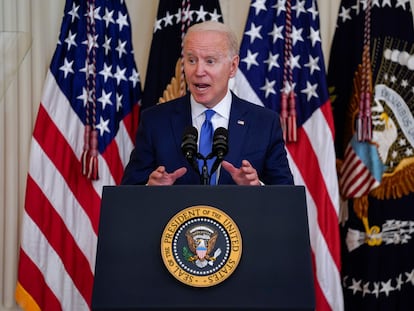 President Joe Biden speaks during an event to commemorate Pride Month