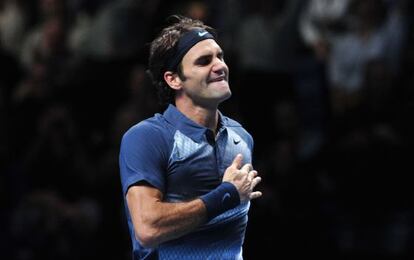 Federer, tras lograr el triunfo ante Del Potro.