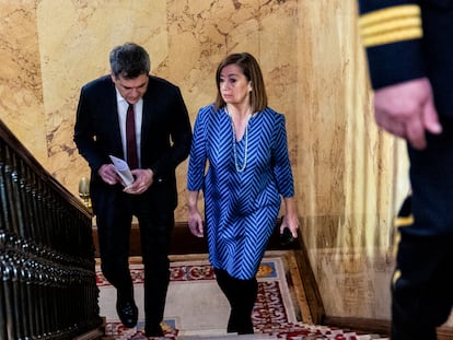 La presidenta del Congreso, Francina Armengol, antes de su comparecencia este martes en el Congreso.