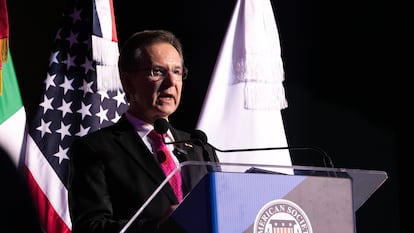Esteban Moctezuma en una convención binacional de la American Society of Mexico, en Ciudad de México, en septiembre de 2024.