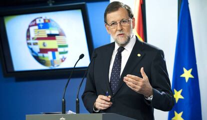 Rajoy, durant la roda de premsa a Brussel·les.