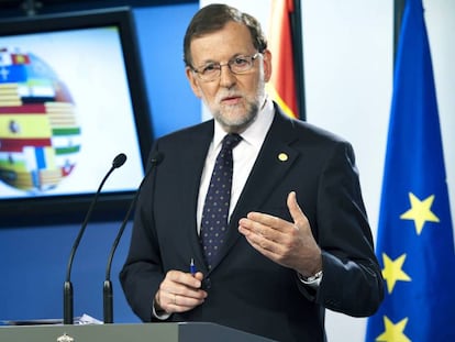 Rajoy, durant la roda de premsa a Brussel·les.