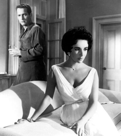 Paul Newman y Taylor, en una imagen de <i>La gata sobre el tejado de zinc </i><b>(1958).</b>