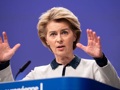 La presidenta de la Comisión Europea, Ursula Von der Leyen, durante una rueda de prensa, esta semana.

13/03/2020 ONLY FOR USE IN SPAIN