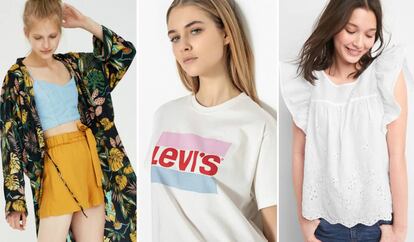 Kimono de Pull and Bear, camista de Levi's y blusa de GAP.